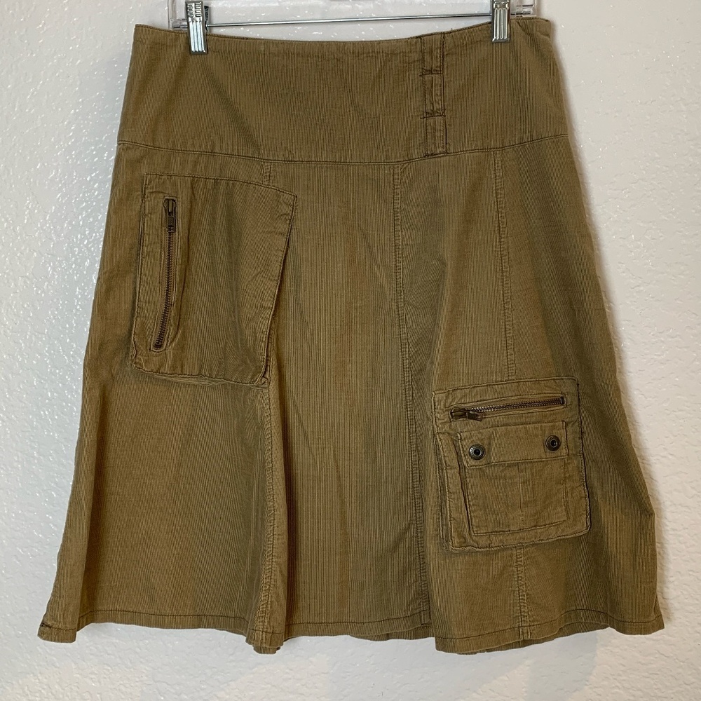 Y2K American Eagle Tan Brown Corduroy Cargo Skirt Size 8 Utility 100% Cotton
